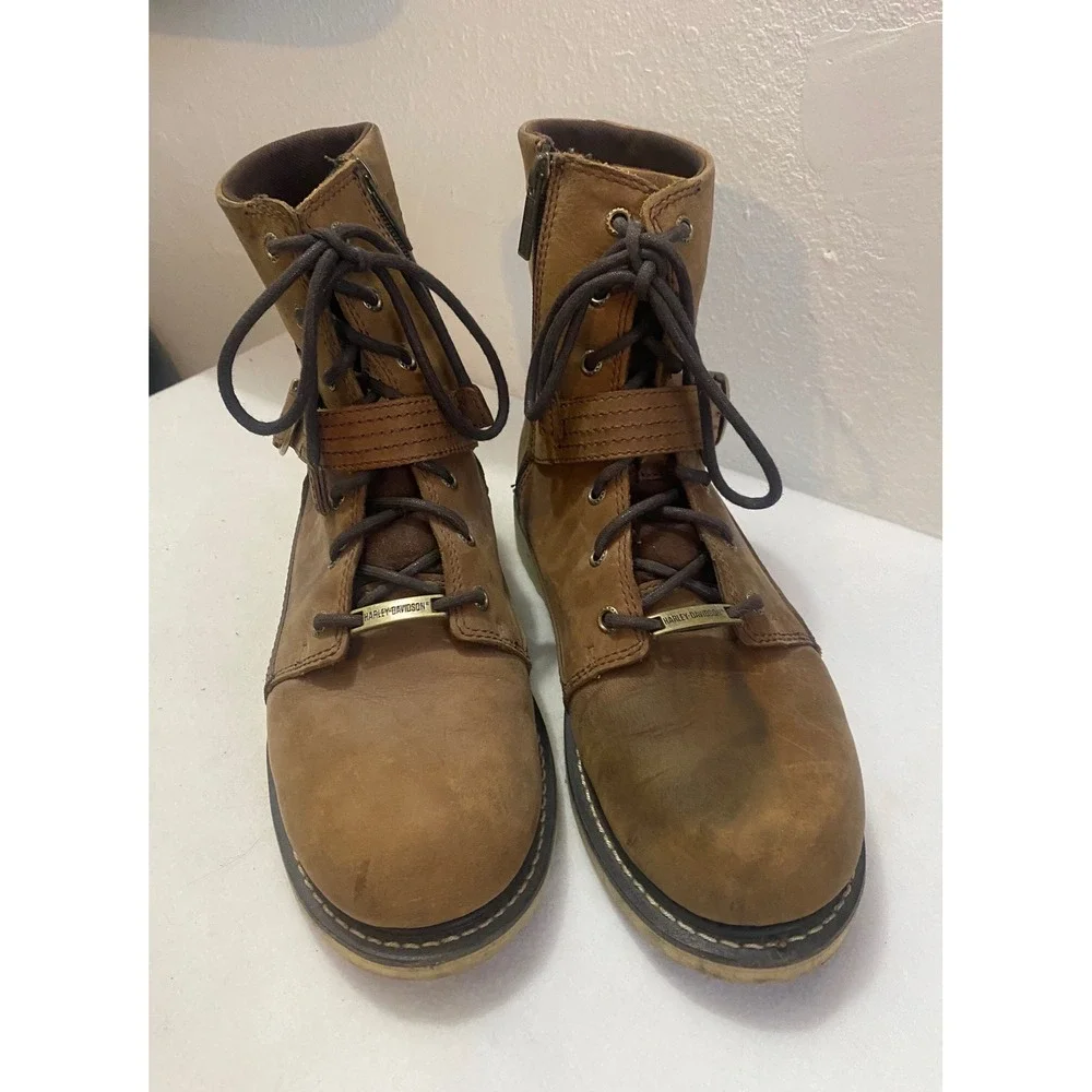 Harley Davidson‎ Men's Brown Leather Lace Up Buckle Motorcycle Boots Size 11M
